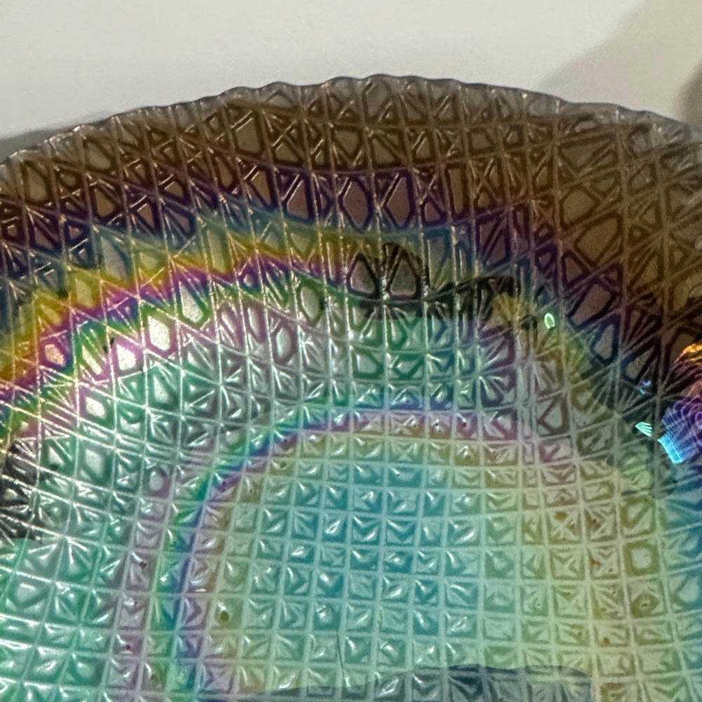 Art Glass Turkish Round Iridescent Multicolored Waffle Bowl 8.5” - Picture 4 of 4